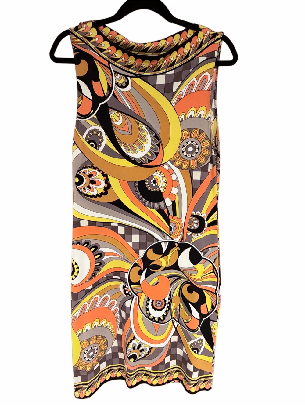 Retro Print Sleeveless Midi Dress in Orange and Yellow - Picture 2 of 4